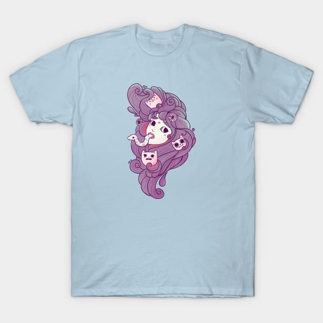 Dreamy Girl Head With Cats And Snake Art T-Shirt by cellsdividing